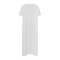 Ljetne haljine za žene okrugla izrez modna gležnjana dužina čvrstog maxi haljina s kratkim rukavima bijela 2xl
