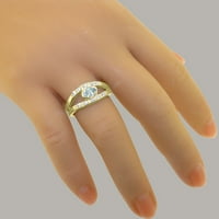 Britanci izrađeni 14k žuto zlatni prsten sa prirodnim akvamarinskim i kubnim cirkonskim ženskim prstenom