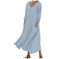 Royallove ženski modni casual čvrstih rukava pamučna posteljina dress haljina