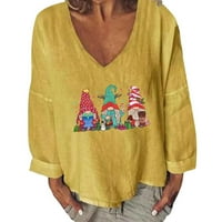 Ženske sretne božićne majice Blaženi vrhovi Party bluza V-izrez dugih rukava dugih rukava žuti l