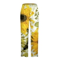 Žene elastične struk hlače cvjetne tiske široke pantalone za noge Ležerne pamučne pantalone atletski