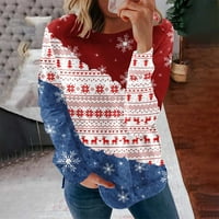 Božićne majice za žene Slatki tiskani patchwork patchwork patchworks dukseri casual pulover Plus size
