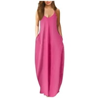 Sundress za žene okrugli vrat Ležerne prilike pune boje sunčane haljine vest A-line velika duga haljina odjeća za žene ružičasta 5xl