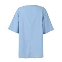 Košulje za žene casual kratkih rukava Crewneck Print sa gumbom pamučne posteljine prevelikih vrhova