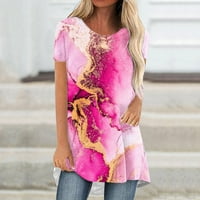 Penskaiy ženski ljetni tiskani okrugli vrat Labavi kratki pulover rukav na vrhu bluza plus veličine T-majice XL Pink ljetni posao