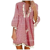 Ljetne haljine za žene V-izrez slatka cvjetna mini baš za rukavu za zabavu crvena xxl