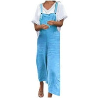 Žene pamučne posteljine Jumpsuits Ljetne casual solidne boje posteljine hlače labavi ravni rubni tresenik