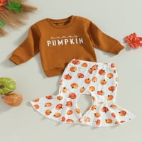 Xkwyshop djeca dječje djevojke padne odjeće pismo Ispiši dukseve Pumpkin Print Flare hlače za hlače