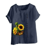 Ženski suncokret za ispis pamučna posteljina bluza mekani prozračni vrhovi 50% popusta na majicu kratki