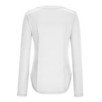 Žene Henley Tunic Top dugih rukava Ležerne prilike za bluzu za jesen Dugme Solid Boolos Majice Bijeli