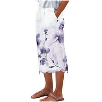 Gathrrgyp ženske hlače, ženska ljetna moda Ležerne džep za ispis obrezane hlače lregalne čipke ravno
