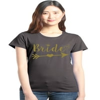 Shop4ever Ženski mladenki srca arrow Zlatna svadbena grafička majica majica mali ugljen