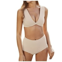 Kupaći kostim plus veličina Ženska kostima za tropsko kupanje dva kupa kupanja visokog čepka za plažu bikini vrhovi Khaki XL