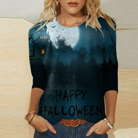 Apepal ženska moda casual tri tromjesečje rukave Halloween Print Okrugli vrat Pulover Top bluza Navy
