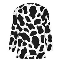 Hanas vrhovi ženski povremeni patchwork ispisani dugi rukav okrugli vrat pulover sa otvorenim kravom
