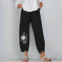 Capri pantalone za žene Ljeto casual visoke struk labave fit pamučne posteljine hlače Capris široke