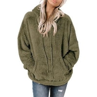 Duksevi za žene Y2K Plus veličine Duks sa kapuljačom sa kapuljačom zimskom tople vune sa džepovima pamučna