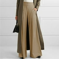 Hlače za žene visoke struke Široke pantalone u širokim bojama Naslijeđene casual pantalone džepovi Hlače Ženske hlače Khaki + m