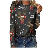 Štednja žena Fals Fashion Božićni grafički print Dugi rukav Crewneck Raglan pulover vrhovi teen djevojke