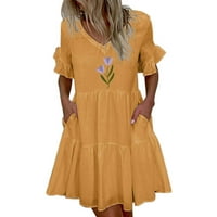 Ženska kratka haljina casual labav V izrez cvjetni print Bodycon Wrap haljina Flowy Swing tenk haljina