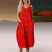 Ljetne casual haljine za djevojčice za poklopcu za posade za posade Romper ugrađeni džep crveni XL