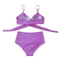 Kupaći kostimi plus veličina Tummy Control Soild Print Bikini set Push Up kupaći kostimi za kupanje visokog struka za žene Bikini Push Up Purple S