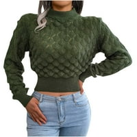 Absuyy modni prevelizirani džemperi za žene poklon-stalk ovratnik pletene usjeve dugih rukava lagani udobni pulover vrhove vojske zelene veličine s