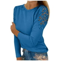 Qcmgmg ženske poslovne košulje i bluze čipke s dugim rukavima Crochet prevelizirani duks labavi protočni povremeni pulover vrat sa ramena Ženske vrhove Dressy casual sexy blue xxl