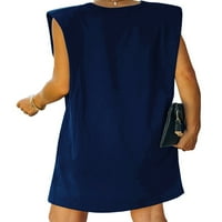 Eleluny Ženska haljina bez rukava bez rukava Ljetni povremeni džepovi za ispis Mini haljina tamno plava