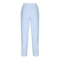Charella ženska ljetna casual labava pamučna i posteljina džepa Čvrsta boja hlače nebesko plavo, xxl