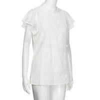Vrhovi vježbanja za žene čipke patchwork bljeskalice ruffles kratki rukav pamučna bluza top bijela xxxl