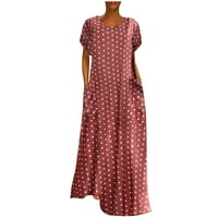 Haljine za žene za žene, žene plus veličine Labavi kratki rukav Holiday Džepovi Polka Dot Print Maxi