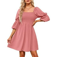 Ljetne haljine za žene Ženski modni kvadratni vrat Puff rukav dresat haljina bez rukava Pink XXL