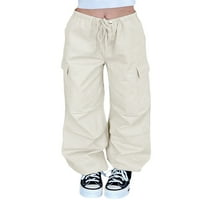Kelajuan ženske torbeske modne hlače Čvrsto kolor kaiš za crtanje u obliku teretnih pantalona više džepova