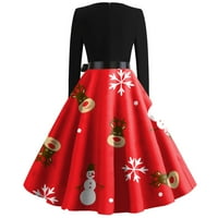 Gotyou haljine za božićne haljine za ispis za žene dugih rukava haljina casual haljine božićni crveni