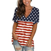 Ženska majica okruglog dekolteta kratki rukav modni casual America Flag zastava bluza vrhovi žene vrhovi dan neovisnosti