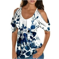 Dyegold hladni vrhovi ramena za žene nagnuto prednje cvjetne ispise kratkih rukava Bluze Ljetne majice plus veličine Tunike