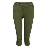 Modne žene plus veličina čvrstog gumba patentne pantalone pantalone kalef-dužine pantalona vojska zelena