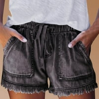 Durtebeua Ležerne kratke hlače za žene traper džepovi visokog struka Vintage hlače sive l