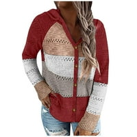 Modni ženski prugasti blok u boji dugih rukava pleteni kardigan džemper s kapuljačom hot6sl4492442