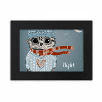 Skiciranje ljupke sove zimske noći Desktop foto okvir ukrasi slikanje umjetnosti