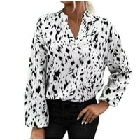 Prodaja Ženske modne košulje V-izrez Pulover Leopard Grafički print The T-majica dugih rukava Odjeća za žene za žene Ugodna povremena dukserica bijela l