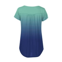 Ženske vrhove Dressy Casual Spring Henley kratkih rukava Flowy Tie Dye Tunic T majice Plava 2xL Plus Veličina