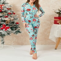 TSSEiatte ženski božićni pidžami rub s dugim rukavima niz kombinent za spavanje crtane večeri