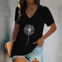 Ženska modna V-izrez Print Pulover Ležerne majica s kratkim rukavima na prodaju crna