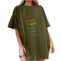 Ne mogu ni pomisliti ni ravne blok košulje za žene Ljetne majice kratki rukav drap ramena Crewneck bluza Grafički tunik Vintage vrhovi pulover vojska zelena
