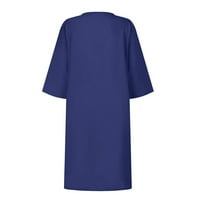 Podplug ljetne haljine za žene ljeto retro pune boje pamučna posteljina V-izrez pola rukava haljina