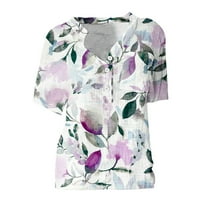 Chueoow ženske vrhove ljeto za kratki rukav splitske majice izrez cvijet Ispis Elegantne bluze sa džepnim