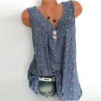 Ženska modna V-izrez cvjetni print kratkih rukava kratki tanki majica bluza na majicama Tamnoplava