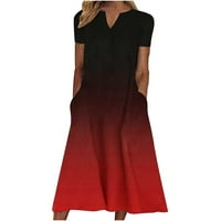 Ljetne haljine za žene plus veličine kratkih rukava Tisak cvjetnog uzorka V-izrez Midi Fit and Flare